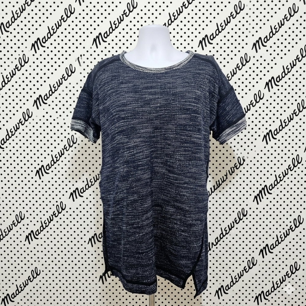 ​Madewell Marled Knit Short Sleeve Tunic Sweater - Navy/White